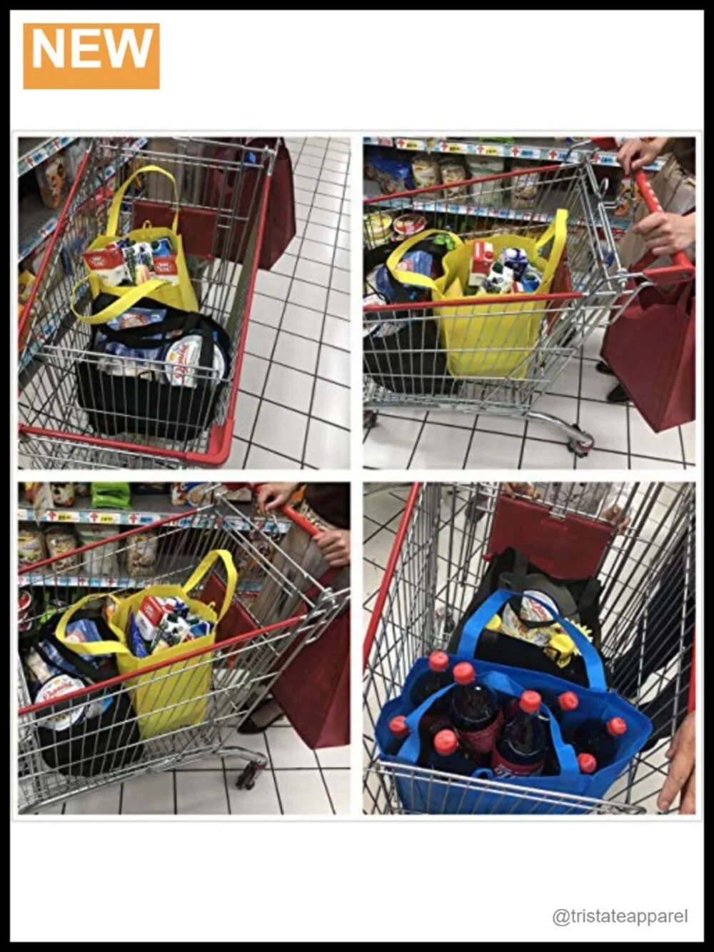 Set of 10 Reusable Grocery Bags Heavy Duty Reinforced Handles Tote